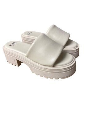 GB Gianni Bini Puffy Leather Chunky Platform Sandals Cream Sz 8